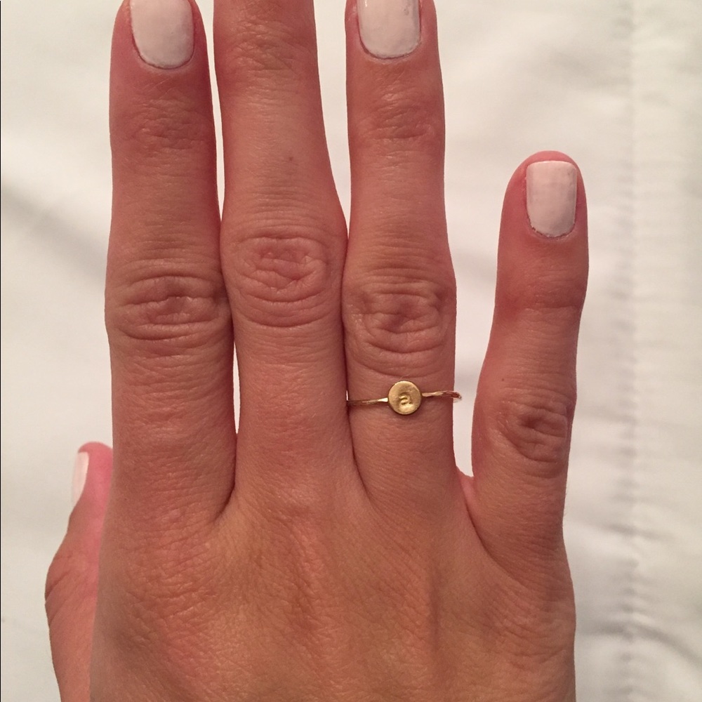 Gold hammered “a” ring